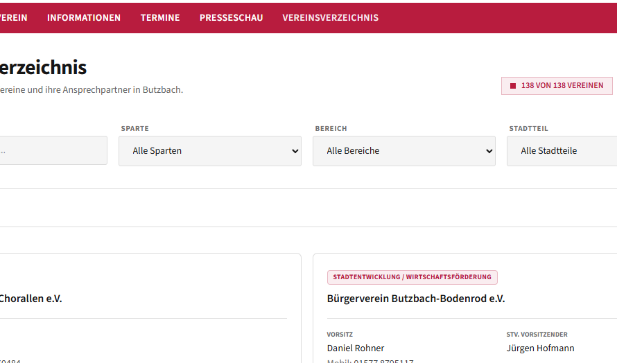 Neues Vereinsverzeichnis